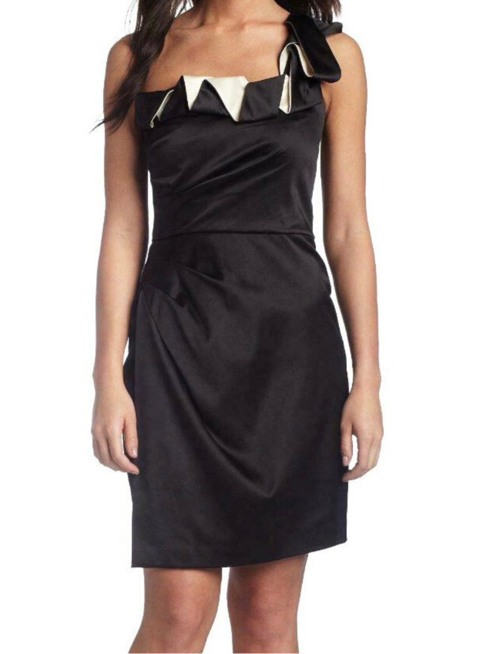 Max & Cleo - BCBG Black One-Shoulder Cocktail / Prom Dress with Ivory Accent